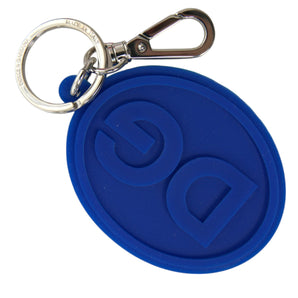 Dolce &amp; Gabbana Elegant Blue Rubber Keychain with Brass Accents