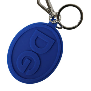 Dolce &amp; Gabbana Elegant Blue Rubber Keychain with Brass Accents