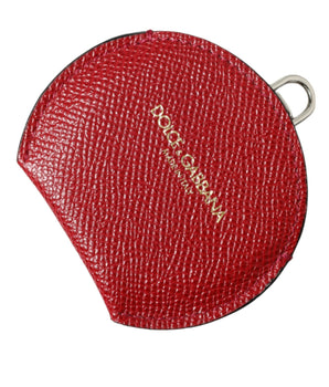 Dolce & Gabbana Red Calfskin Leather Round Logo Hand Mirror Holder