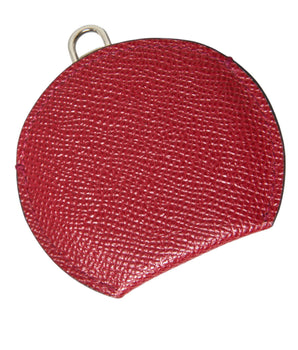 Dolce & Gabbana Red Calfskin Leather Round Logo Hand Mirror Holder
