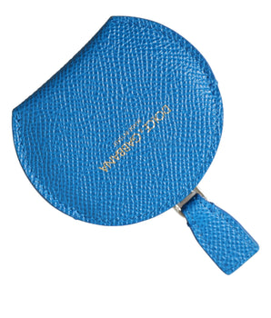 Dolce & Gabbana Blue Calfskin Leather Round Logo Hand Mirror Holder