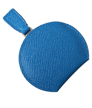 Dolce & Gabbana Blue Calfskin Leather Round Logo Hand Mirror Holder