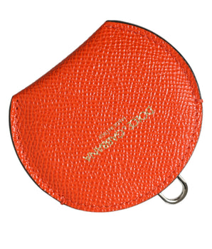 Dolce &amp; Gabbana Orange Calfskin Leather Round Logo Hand Mirror Holder