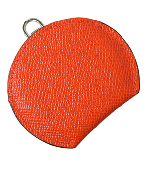 Dolce &amp; Gabbana Orange Calfskin Leather Round Logo Hand Mirror Holder