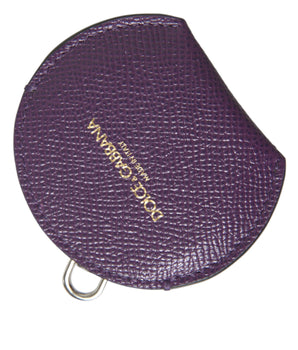 Dolce & Gabbana Purple Calfskin Leather Round Logo Hand Mirror Holder