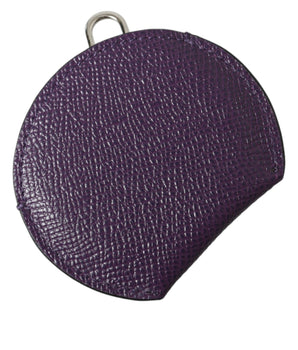 Dolce & Gabbana Purple Calfskin Leather Round Logo Hand Mirror Holder