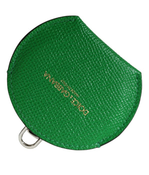 Dolce & Gabbana Green Calfskin Leather Round Logo Hand Mirror Holder