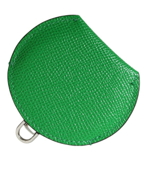 Dolce & Gabbana Green Calfskin Leather Round Logo Hand Mirror Holder