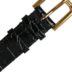 Dolce &amp; Gabbana Elegant Gold Black Leather Bracelet