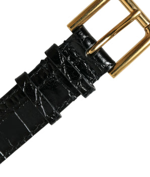 Dolce & Gabbana Black Textured Leather Gold Tone Metal Buckle Armband