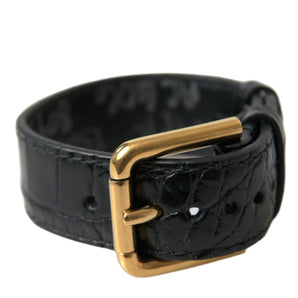 Dolce &amp; Gabbana Elegant Gold Black Leather Bracelet