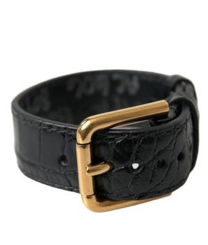 Dolce & Gabbana Black Textured Leather Gold Tone Metal Buckle Armband