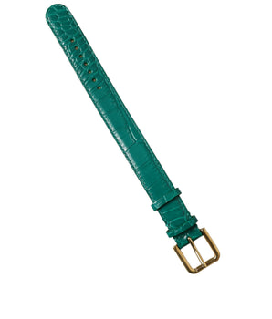 Dolce &amp; Gabbana Green Textured Leather Gold Tone Metal Buckle Neckband