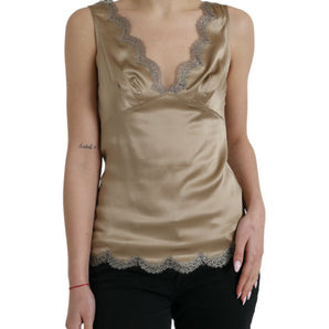 Dolce &amp; Gabbana Elegant V-Neck Sleeveless Lace Trim Top