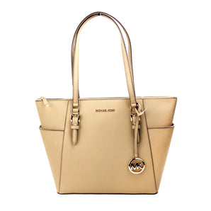 Michael Kors Charlotte Camel Bolso tote grande de cuero con cremallera superior