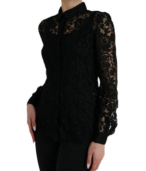 Dolce & Gabbana Black Floral Lace Long Sleeves Blouse Top