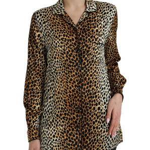 Dolce & Gabbana Elegant Brown Animal Print Silk Blouse