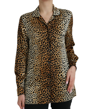 Dolce & Gabbana Brown Leopard Print Long Sleeves Blouse Top