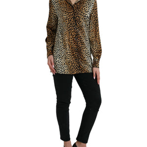 Dolce & Gabbana Elegant Brown Animal Print Silk Blouse