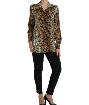 Dolce & Gabbana Brown Leopard Print Long Sleeves Blouse Top