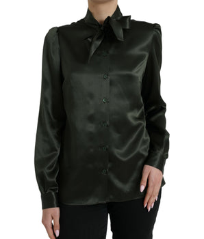 Dolce & Gabbana Gray Long Sleeves Ascot Collar Blouse Top