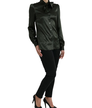 Dolce & Gabbana Gray Long Sleeves Ascot Collar Blouse Top