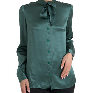 Dolce &amp; Gabbana Elegant Dark Green Silk Blouse Top