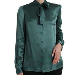 Dolce &amp; Gabbana Elegante Blusa De Seda Verde Oscuro