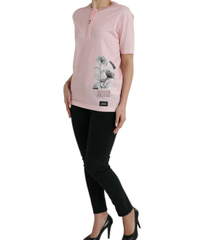 Dolce & Gabbana Pink Floral Print Cotton Short Sleeves T-shirt