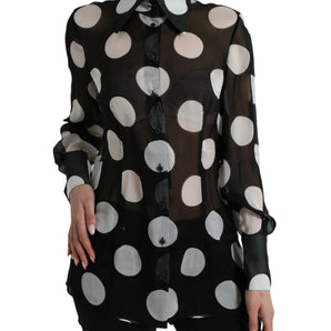 Dolce &amp; Gabbana Silk Collared Button-Up Blouse in Black &amp; White