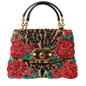 ¡Dolce &amp; Gabbana elegante bolso tote adornado con leopardo y rosas rojas!