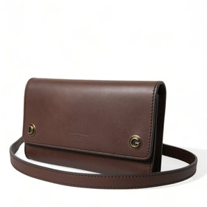 Dolce &amp; Gabbana Chic Brown Leather Shoulder Bag with Gold Detailing