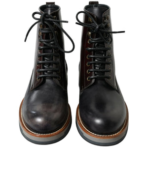 Dolce & Gabbana Black Leather Military Combat Boots Shoes