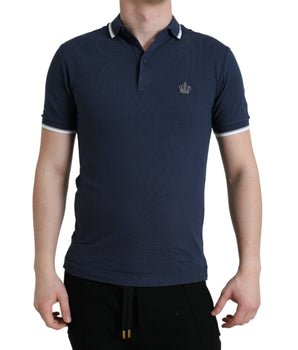 Dolce & Gabbana Blue Crown Patch Cotton Collared Men Polo T-shirt