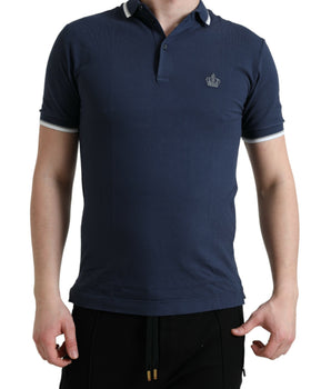 Dolce & Gabbana Blue Crown Patch Cotton Collared Men Polo T-shirt