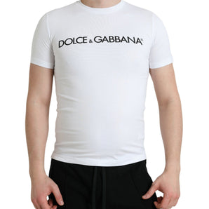 Dolce &amp; Gabbana Elegante camiseta blanca con cuello redondo y logo