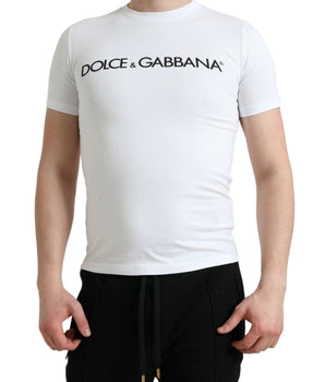 Dolce &amp; Gabbana White Logo Print Cotton Crew Neck T-Shirt