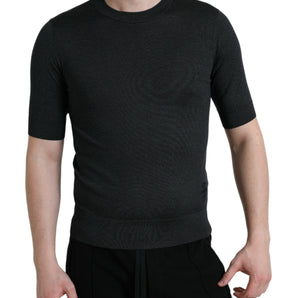 Dolce &amp; Gabbana Elegant Silk Crew Neck Tee in Dark Gray