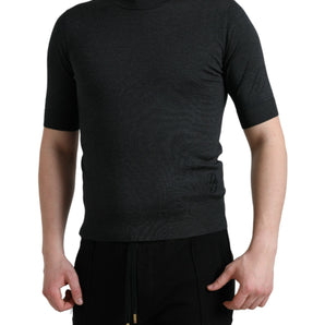 Dolce & Gabbana Elegant Silk Crew Neck Tee in Dark Grey