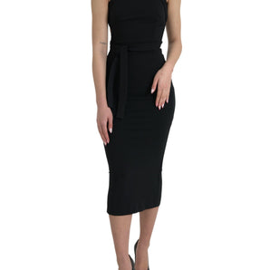 Dolce &amp; Gabbana Elegant Black Sheath Halter Midi Dress