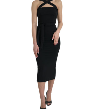 Dolce & Gabbana Black Sheath Halter Sleeveless Midi Dress