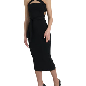 Dolce &amp; Gabbana Elegant Black Sheath Halter Midi Dress