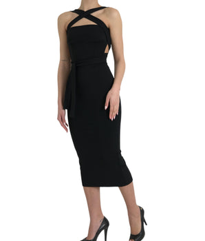 Dolce & Gabbana Black Sheath Halter Sleeveless Midi Dress
