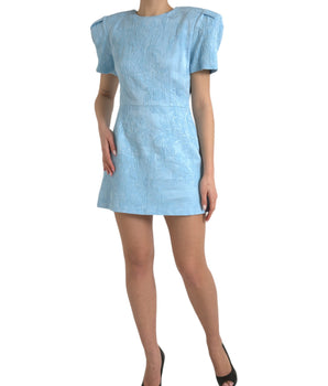 Dolce &amp; Gabbana Elegant Sky-Blue Floral Jacquard Mini Dress