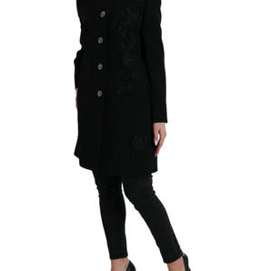 Dolce & Gabbana Elegant Floral Buttoned Wool Trench Coat