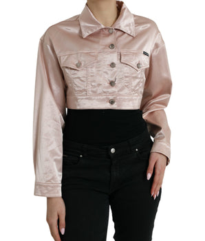 Dolce & Gabbana Pink Cotton Stretch Collared Cropped Jacket