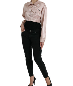 Dolce & Gabbana Pink Cotton Stretch Collared Cropped Jacket