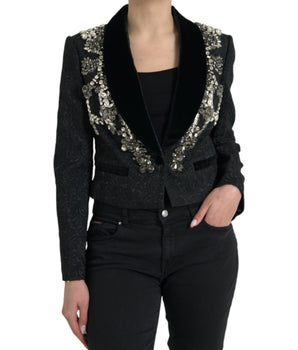 Dolce &amp; Gabbana Elegant Embellished Black Overcoat Jacket