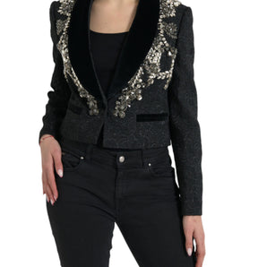 Dolce & Gabbana Elegant Embellished Black Overcoat Jacket