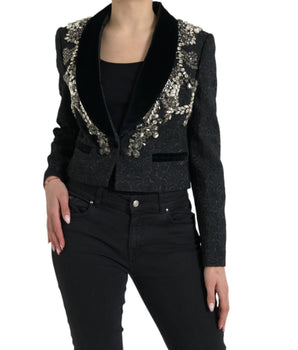 Dolce &amp; Gabbana Elegant Embellished Black Overcoat Jacket